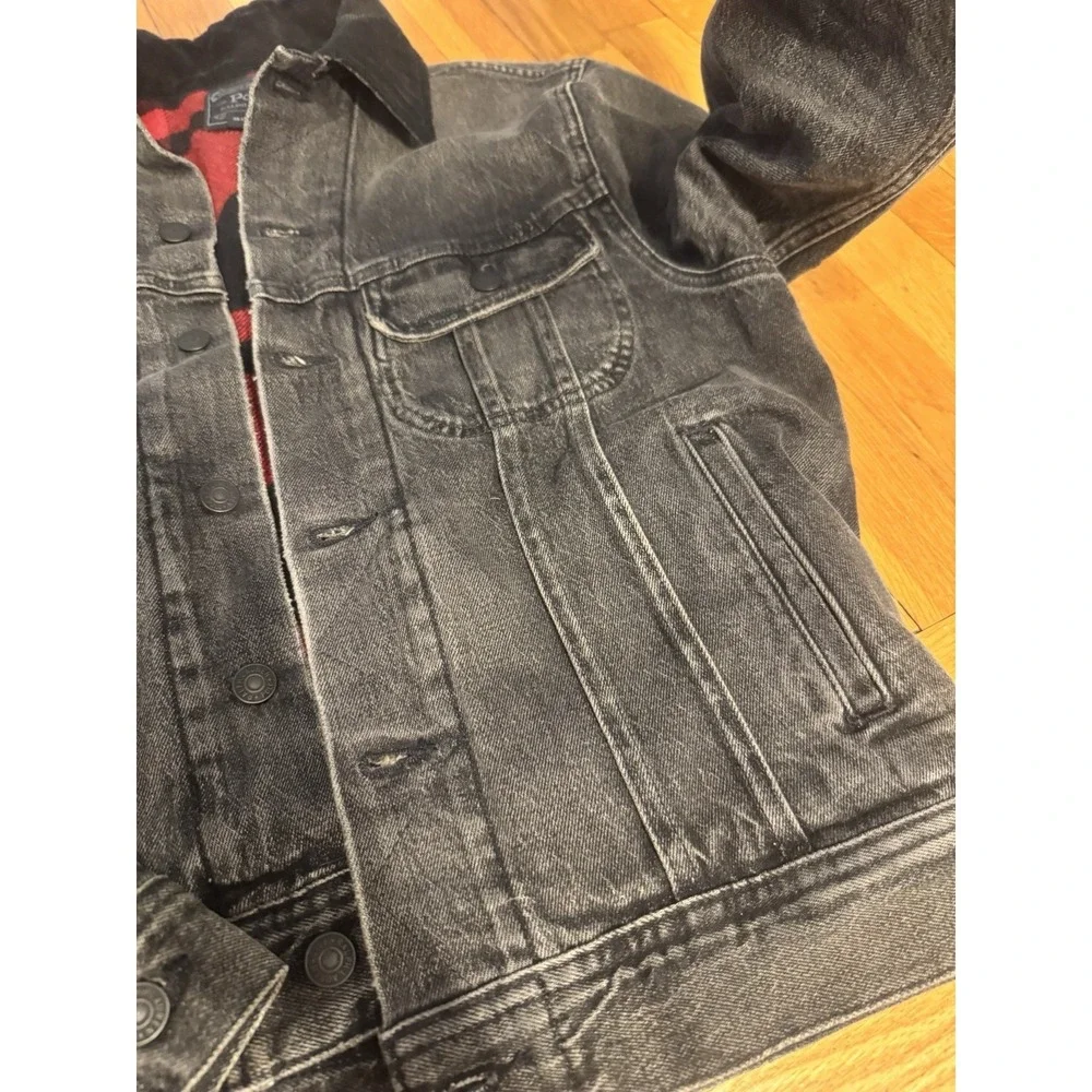 Polo Ralph Lauren Black Denim Trucker Jacket Womens S Buffalo Plaid Lined - Picture 4 of 12